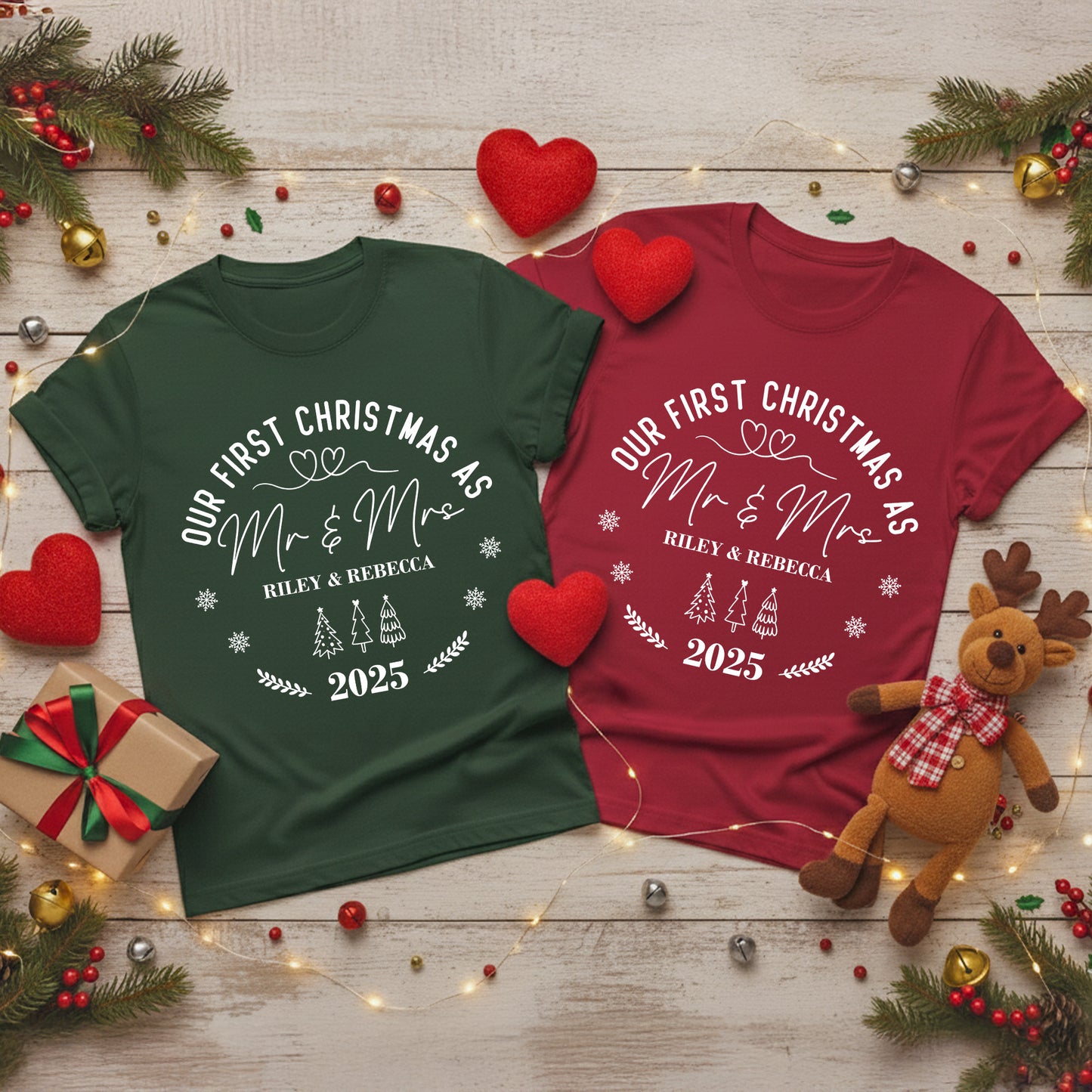 Our First Christmas As Mr & Mrs Couple Shirts - Personalized Shirt