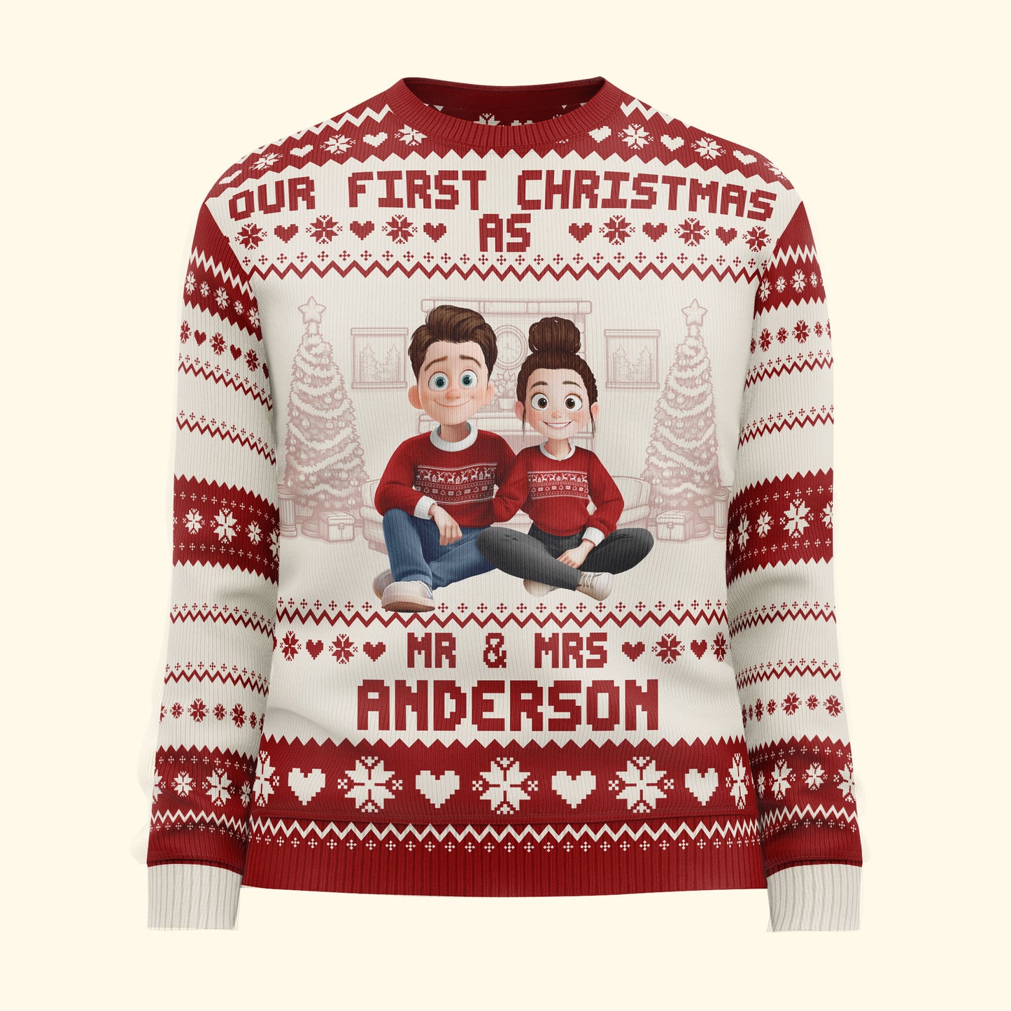 Our First Christmas As Mr & Mrs For Newlywed Couples - Personalized Ugly Sweater
