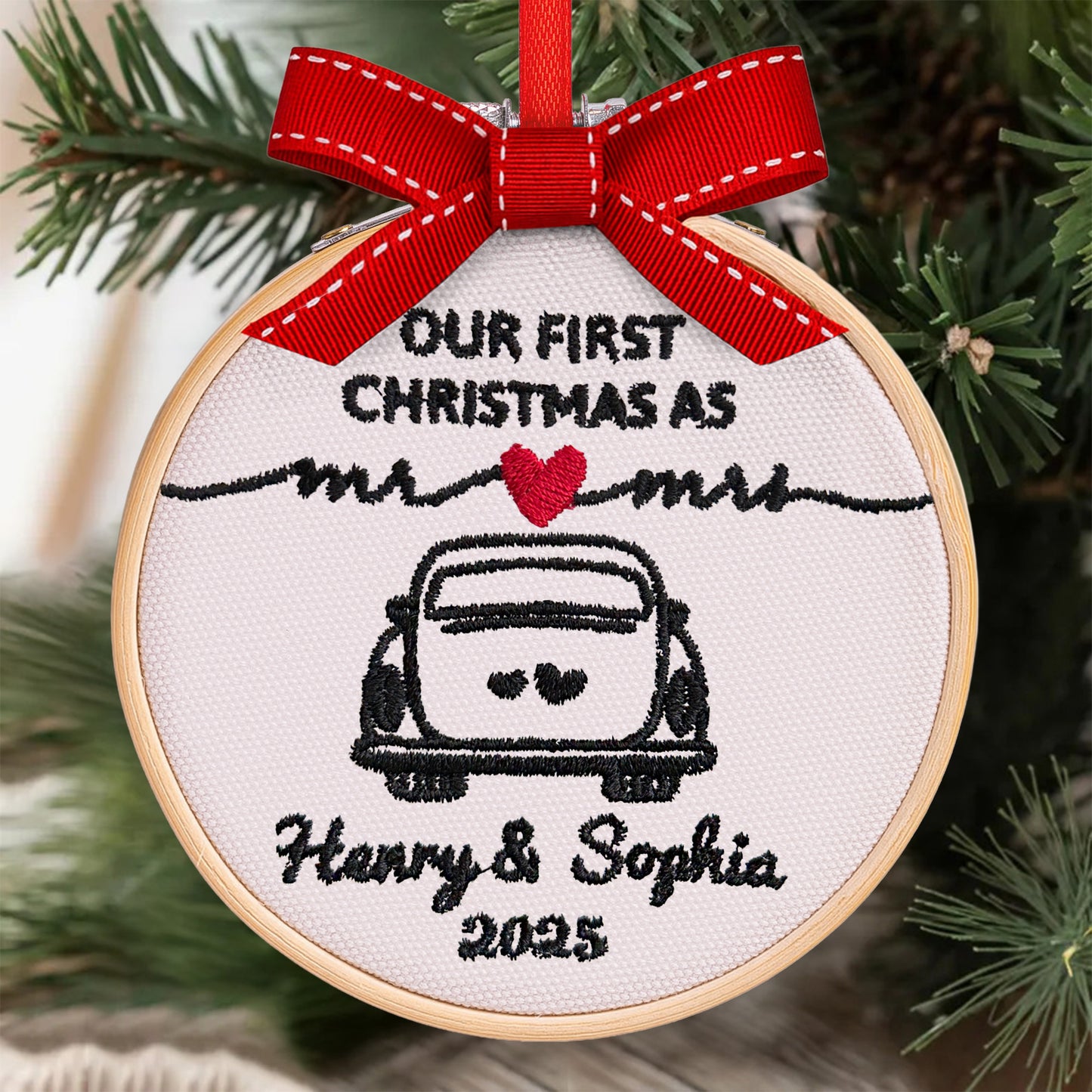 Our First Christmas As Mr & Mrs - Personalized Embroidered Ornament