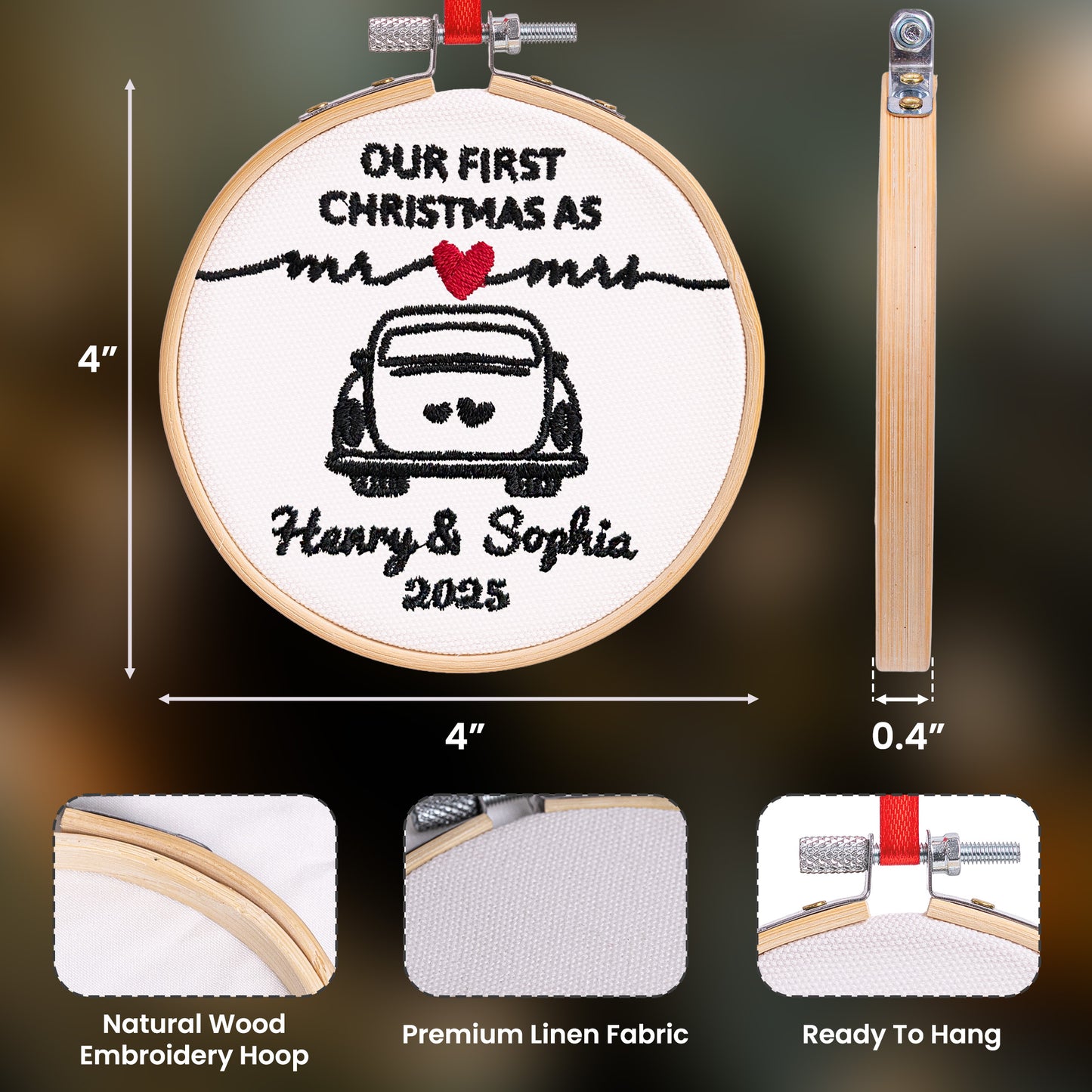 Our First Christmas As Mr & Mrs - Personalized Embroidered Ornament