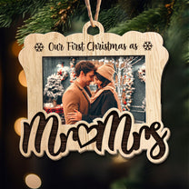 Our First Christmas As Mr & Mrs - Personalized Photo 2 Layers Wooden Ornament