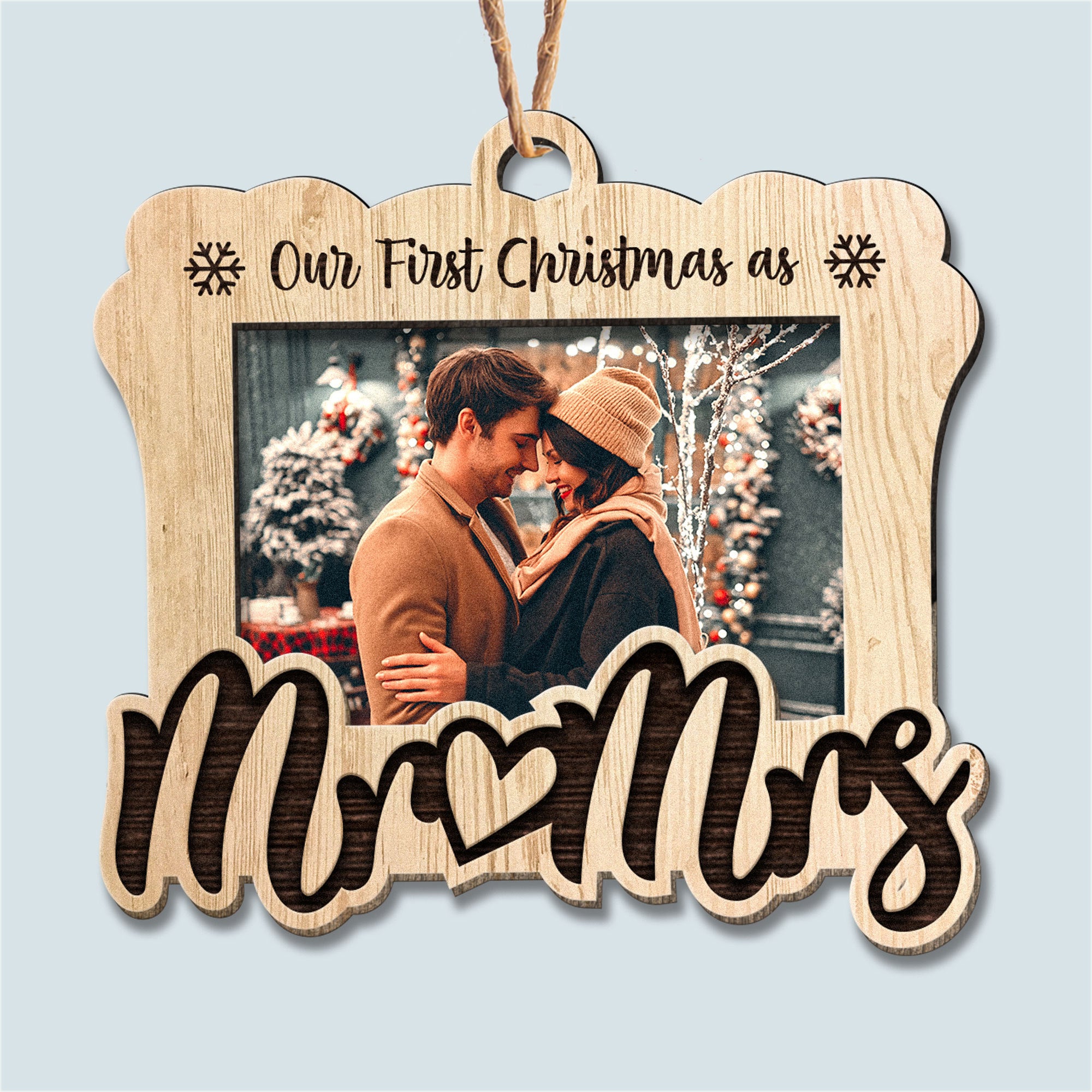 Our First Christmas As Mr & Mrs - Personalized Photo 2 Layers Wooden Ornament