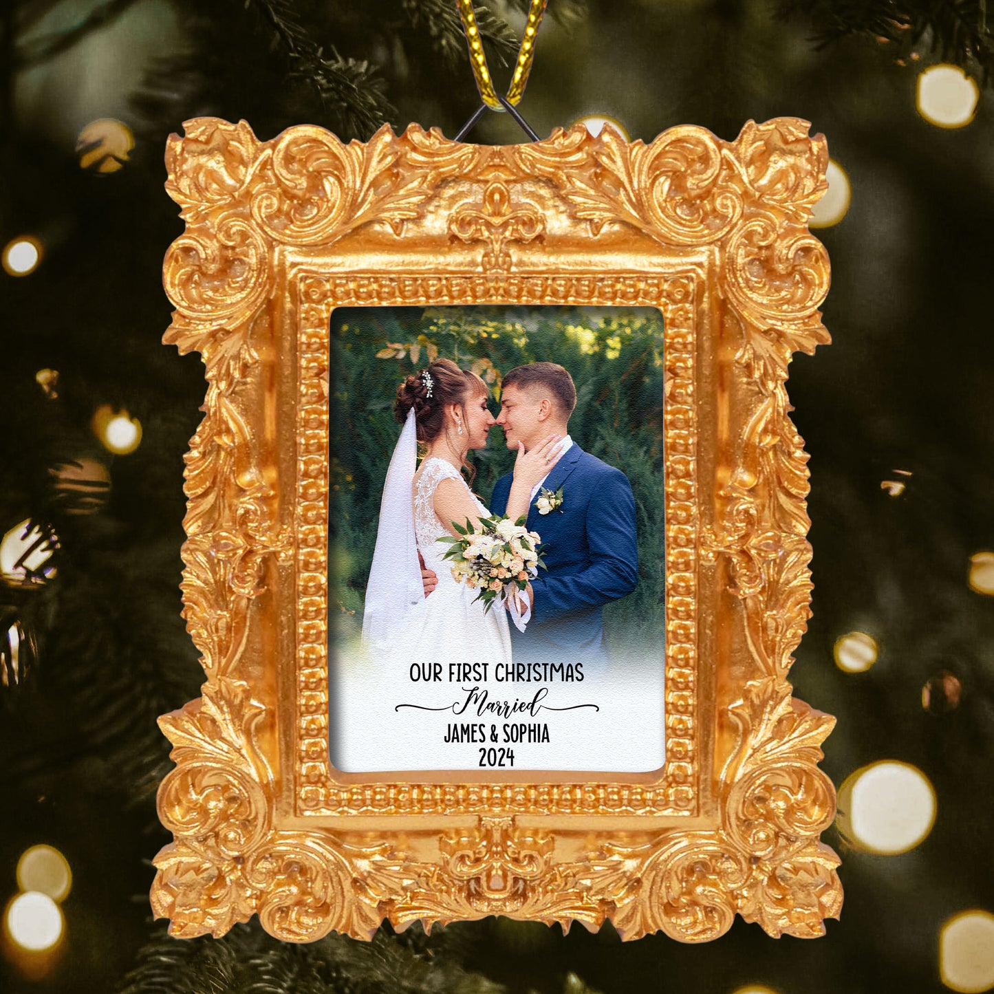 Our First Christmas As Mr & Mrs - Personalized Vintage Picture Frame Ornament