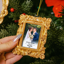 Our First Christmas As Mr & Mrs - Personalized Vintage Picture Frame Ornament
