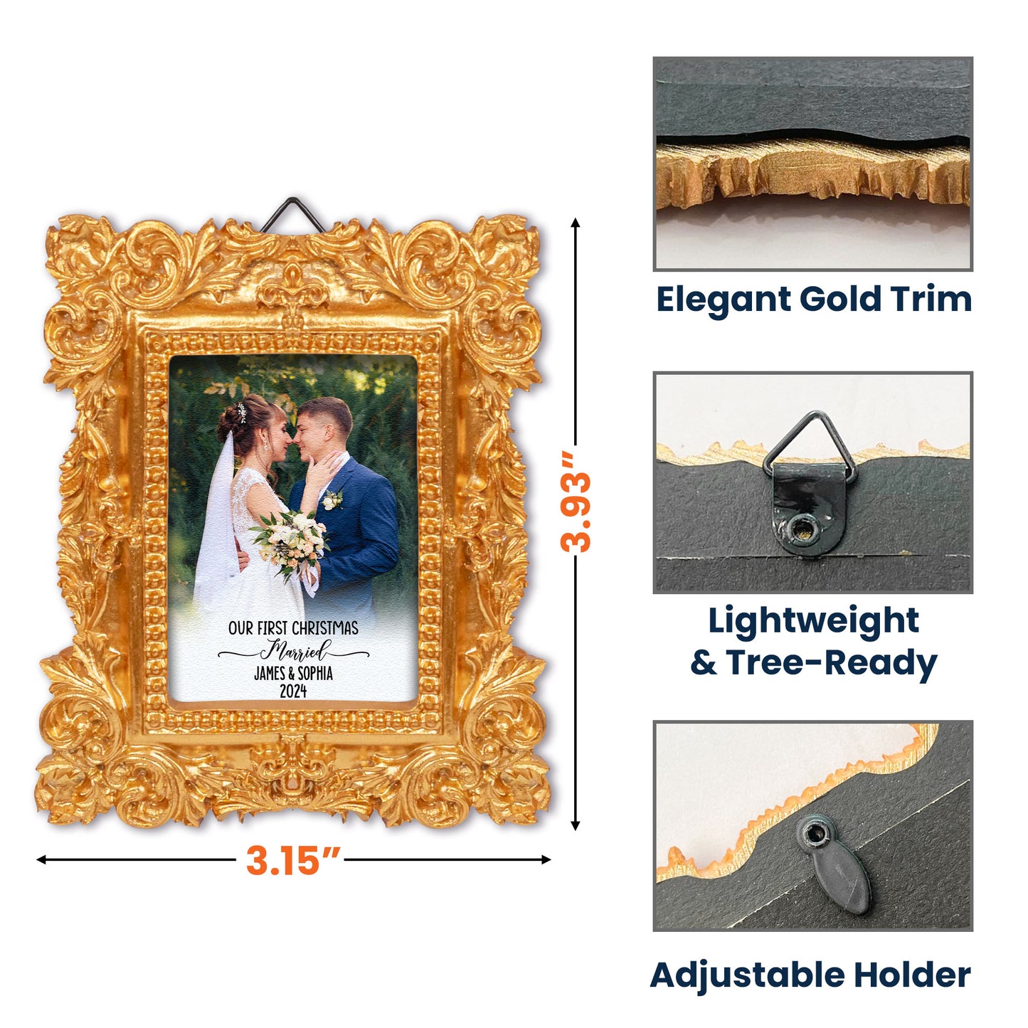 Our First Christmas As Mr & Mrs - Personalized Vintage Picture Frame Ornament