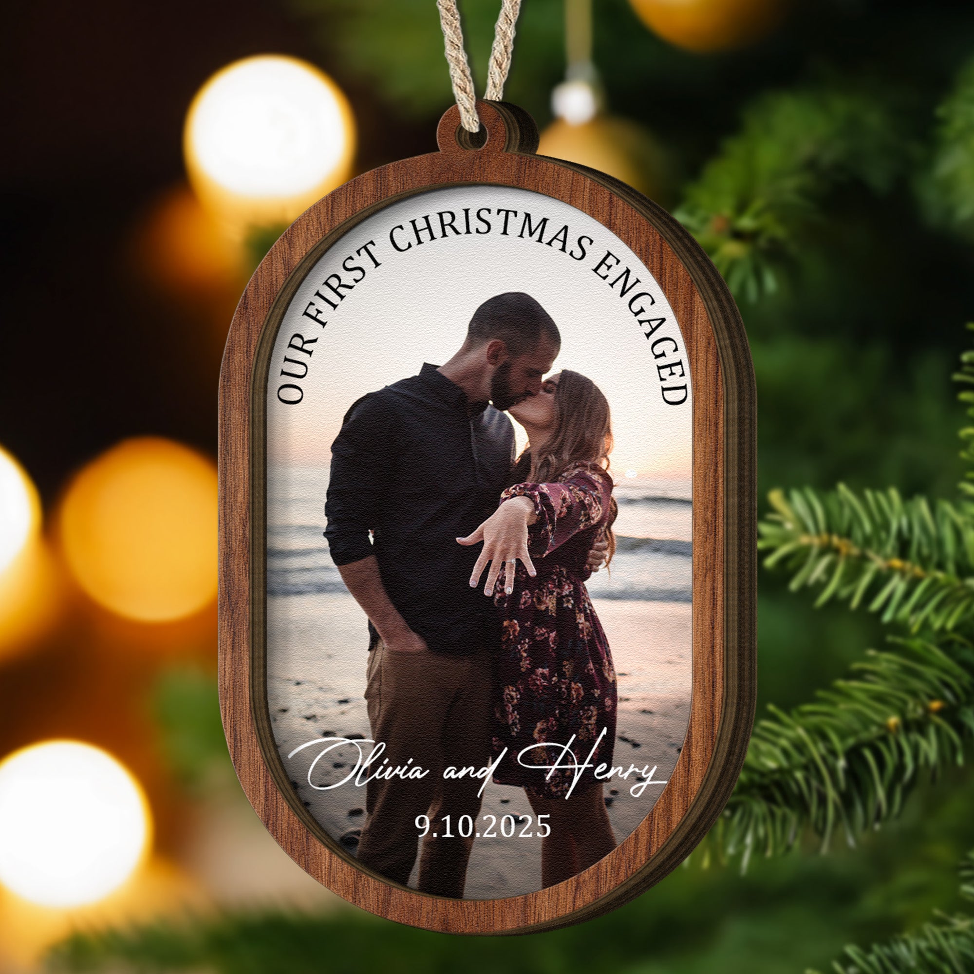 Our First Christmas Couple Christmas Ornament 2 Layers - Personalized Wooden Photo Ornament