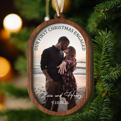 Our First Christmas Couple Christmas Ornament 2 Layers - Personalized Wooden Photo Ornament