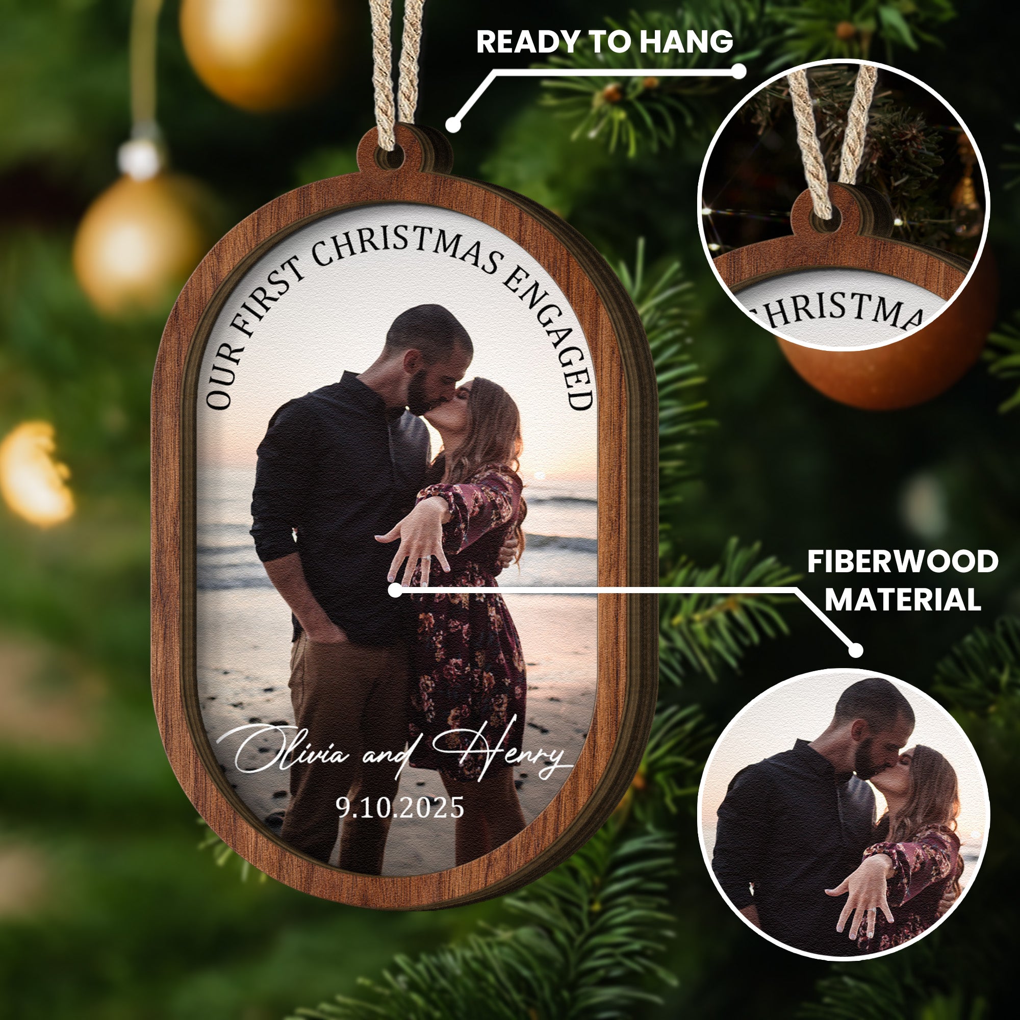 Our First Christmas Couple Christmas Ornament 2 Layers - Personalized Wooden Photo Ornament