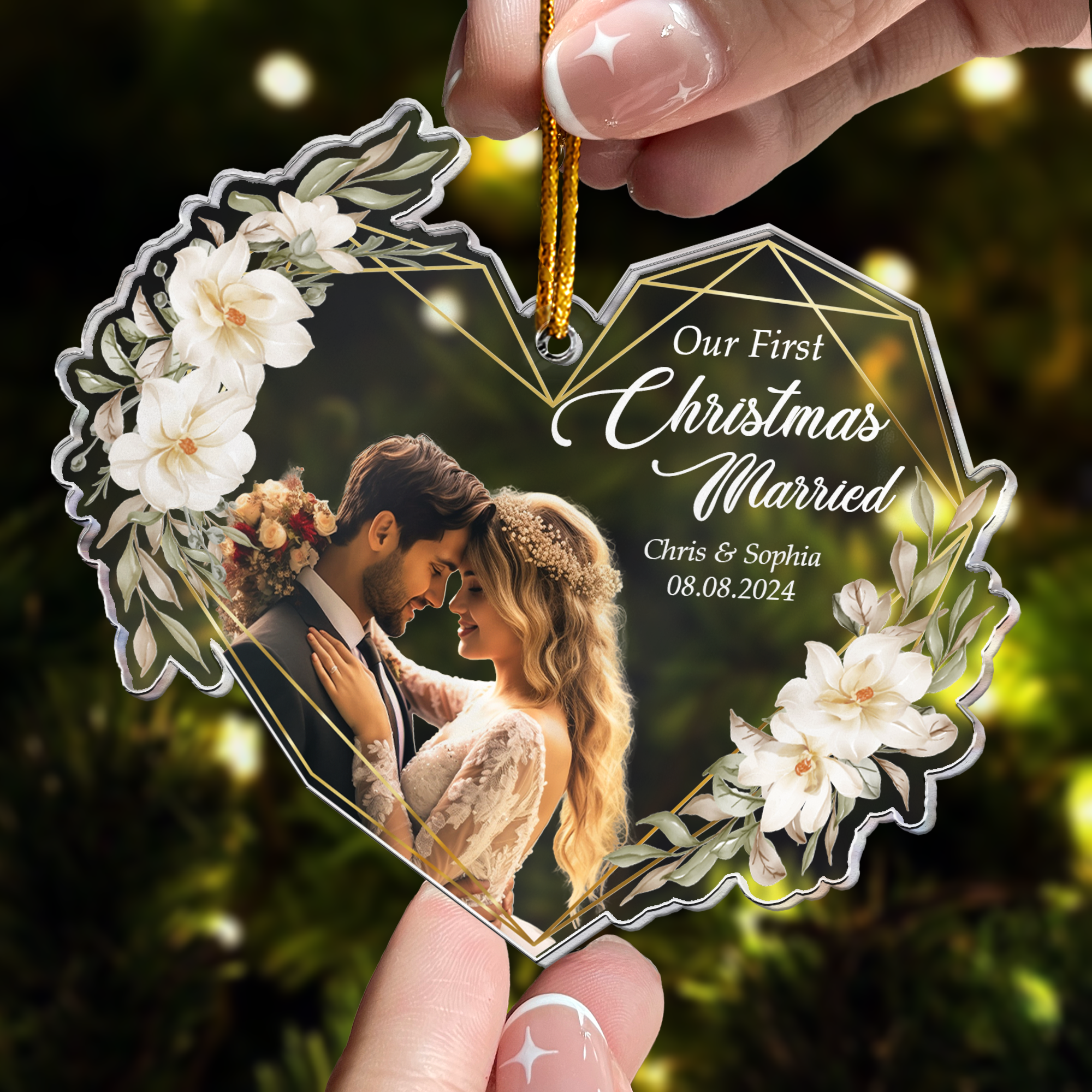 Our First Christmas Married As Mr & Mrs - 1st Xmas Together - Personalized Acrylic Photo Ornament