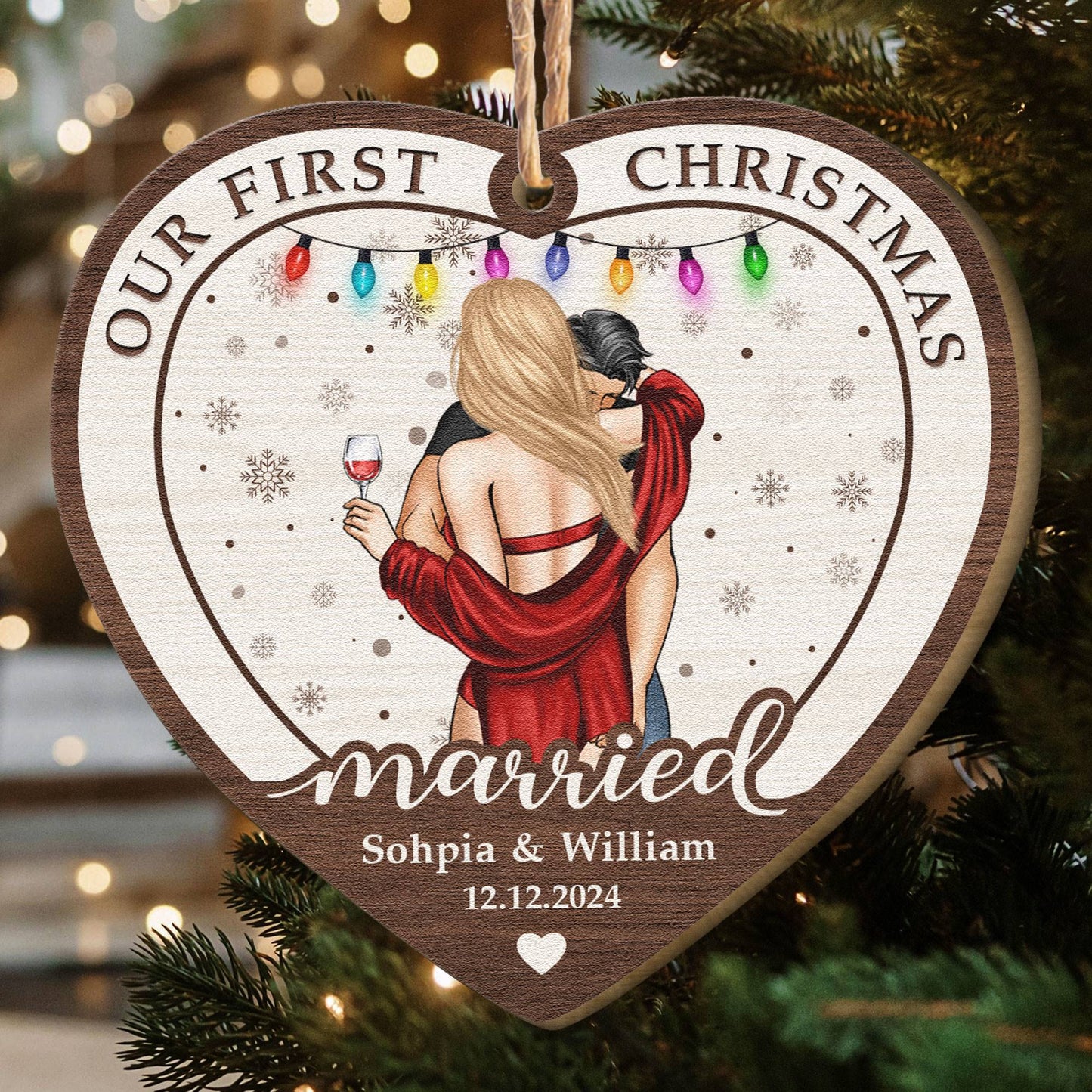 Our First Christmas Married Couple - Personalized Wooden Ornament