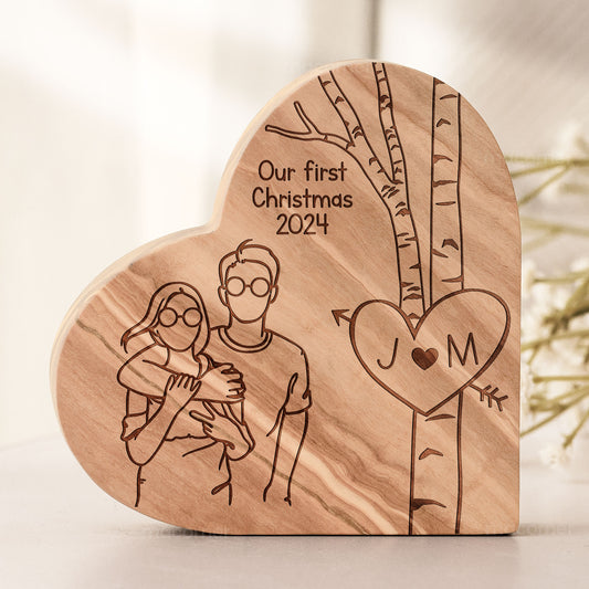 Our First Christmas - Personalized Engraved Wood Photo Plaque