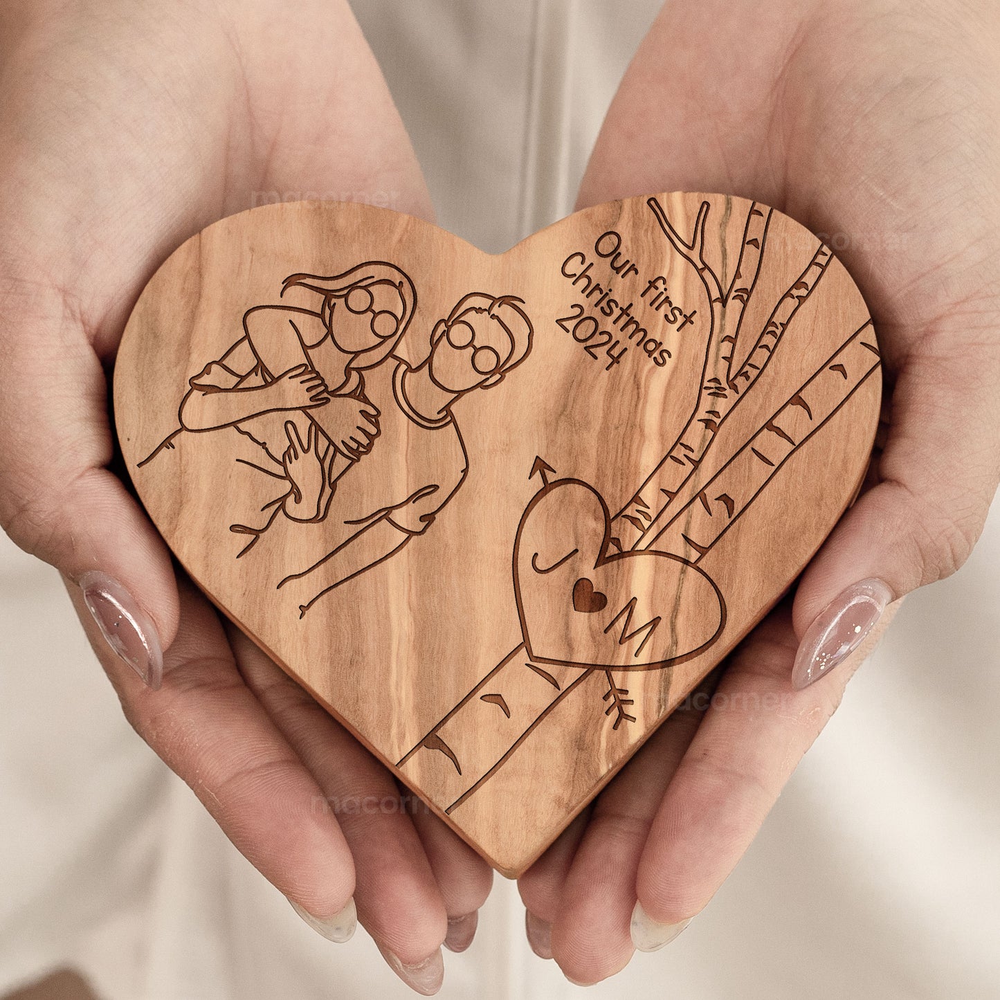 Our First Christmas - Personalized Engraved Wood Photo Plaque