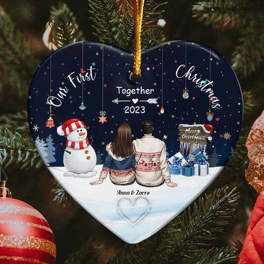 Our First Christmas Together - Personalized Heart Shaped Ceramic Ornament