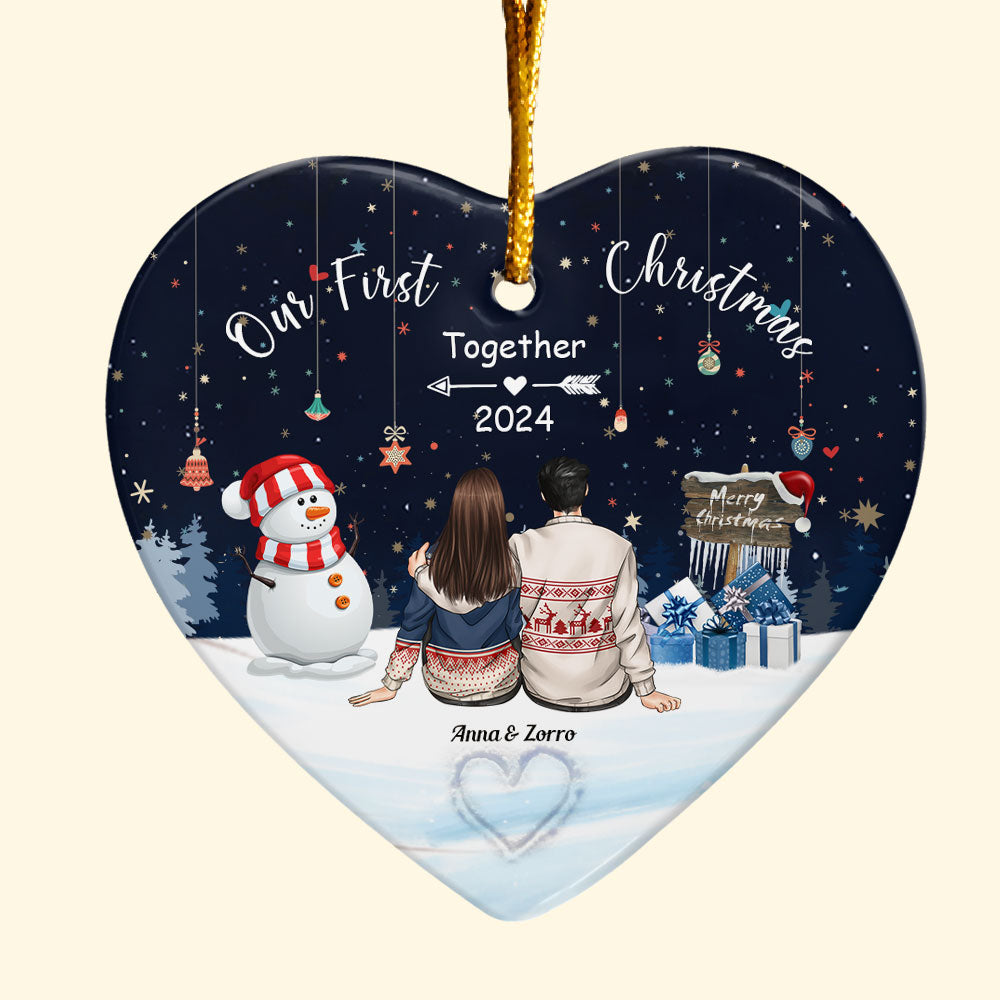 Our First Christmas Together - Personalized Heart Shaped Ceramic Ornament