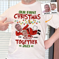 Our First Christmas Together - Personalized Photo Matching Shirt And Baby Onesie