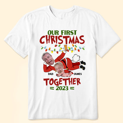 Our First Christmas Together - Personalized Photo Matching Shirt And Baby Onesie