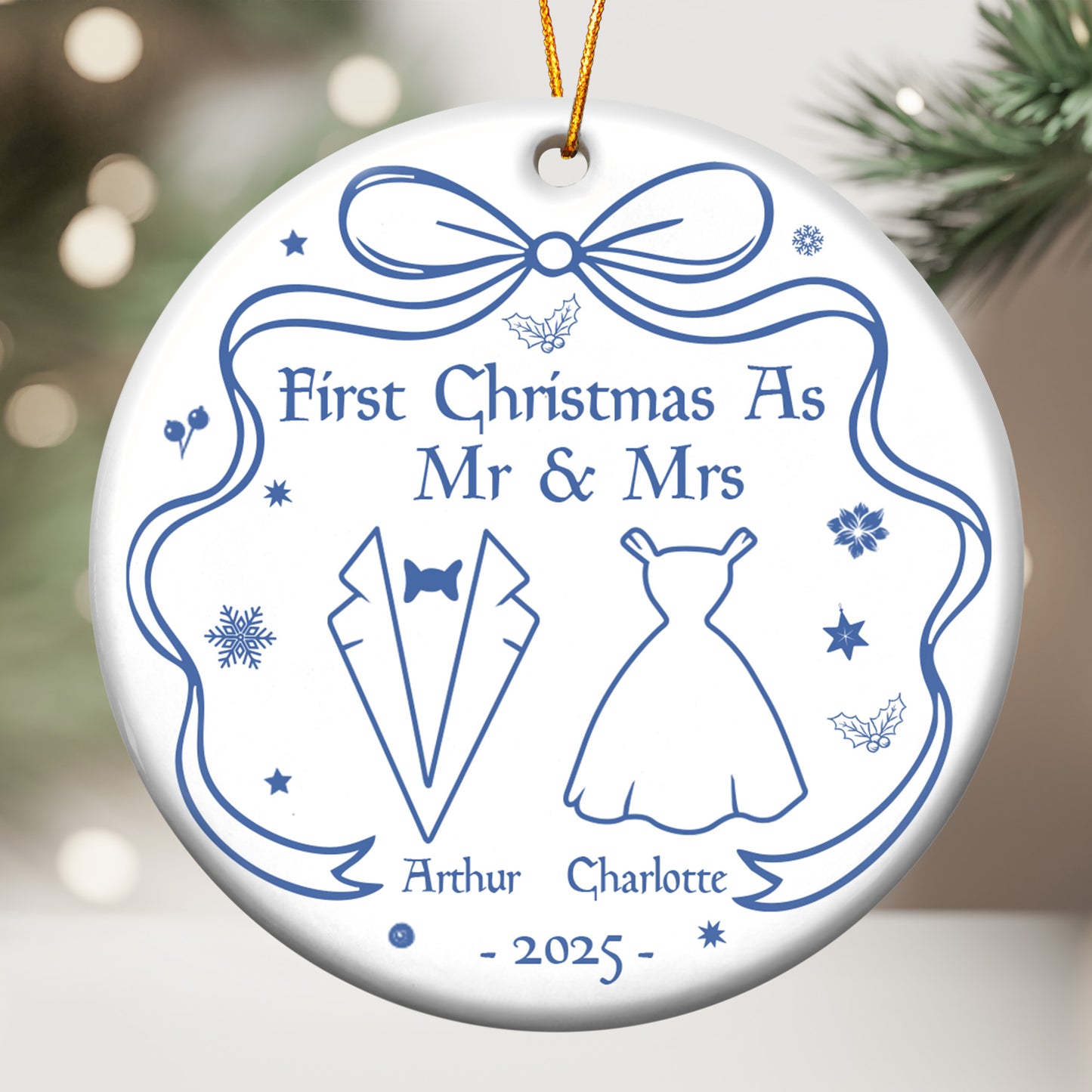 Our First Christmas Toile De Jouy - Personalized Ceramic Ornament