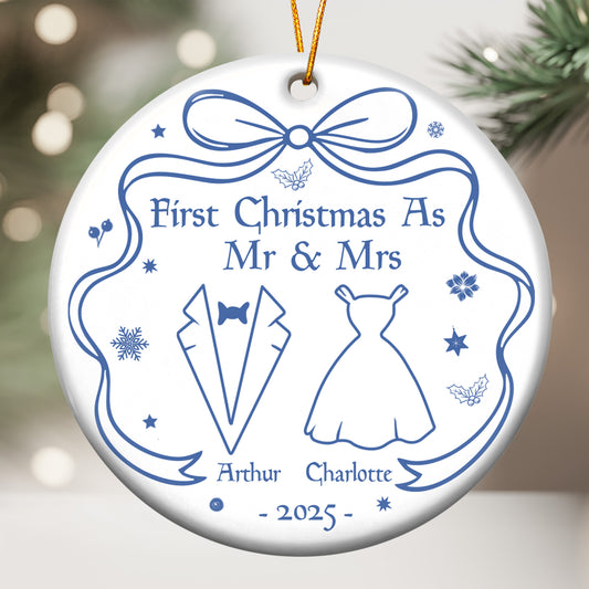 Our First Christmas Toile De Jouy - Personalized Ceramic Ornament