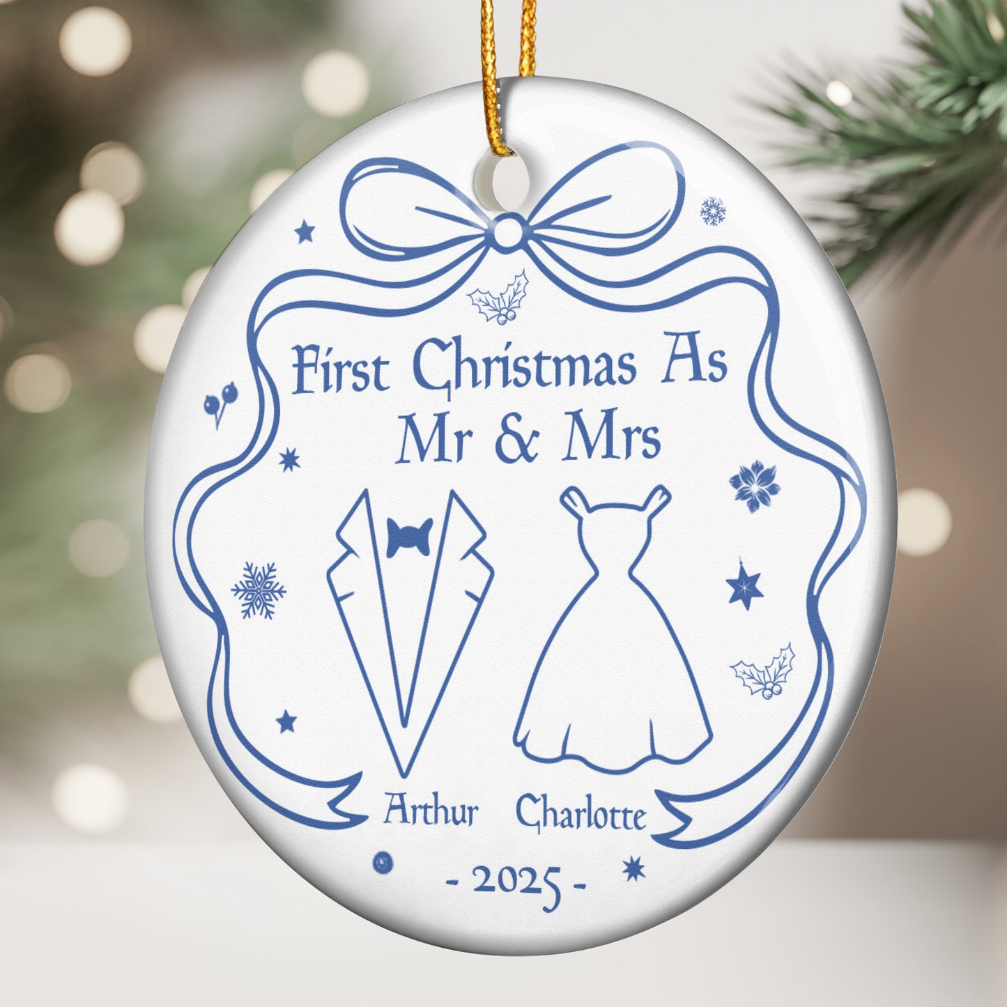 Our First Christmas Toile De Jouy - Personalized Ceramic Ornament