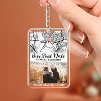 Our First Date Custom Location Map - Personalized Acrylic Photo Keychain