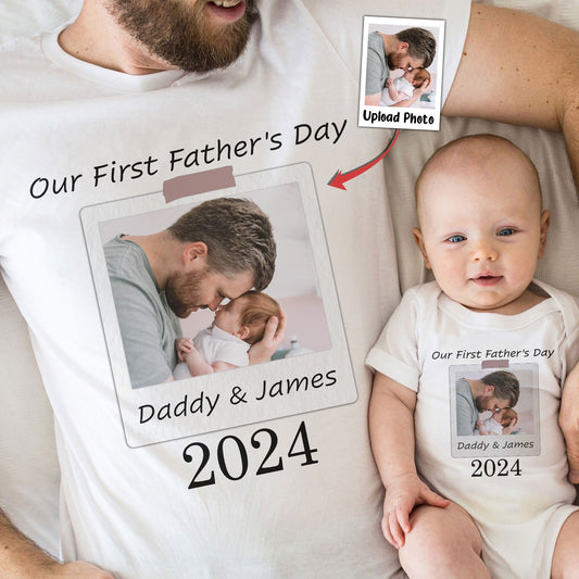 Our First Father's Day - Personalized Photo Matching Shirt