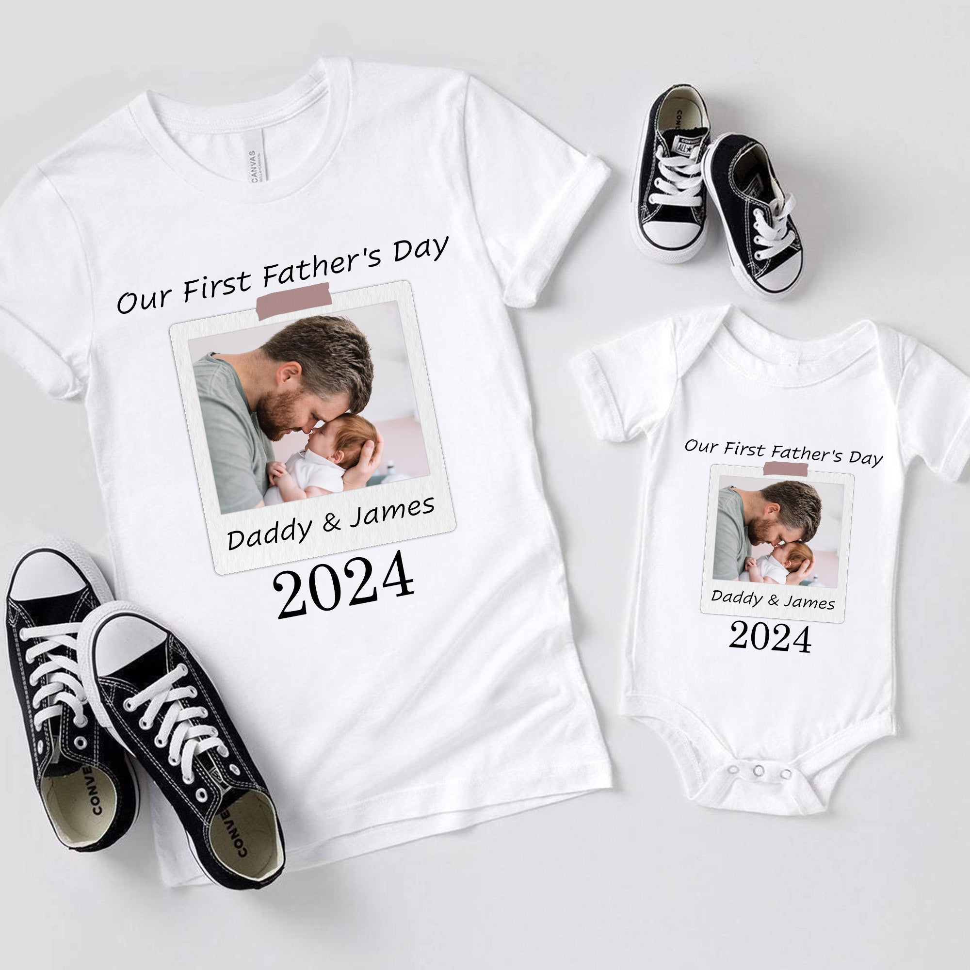 Our First Father's Day - Personalized Photo Matching Shirt