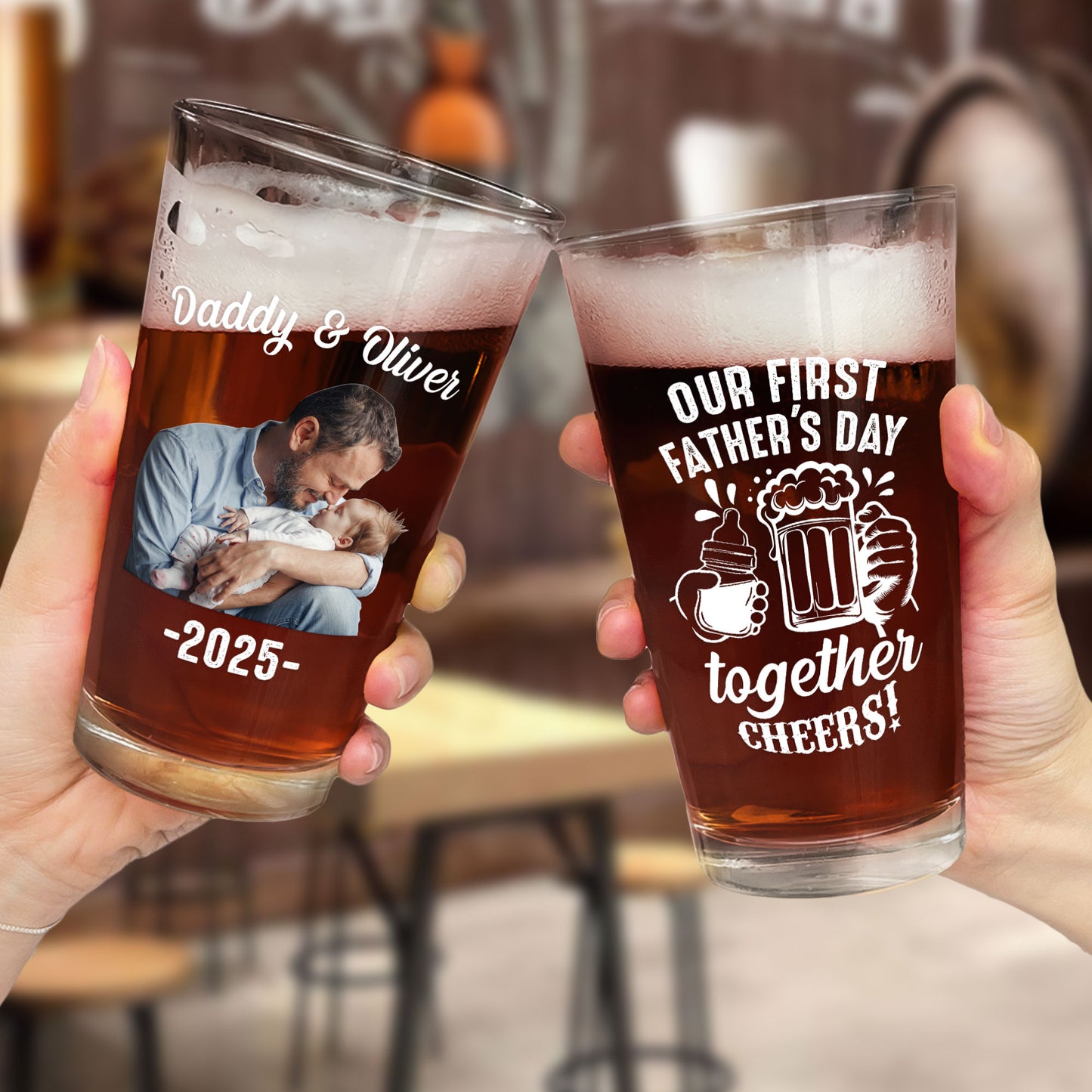 Our First Father's Day Together Cheer - Personalized Photo Beer Glass