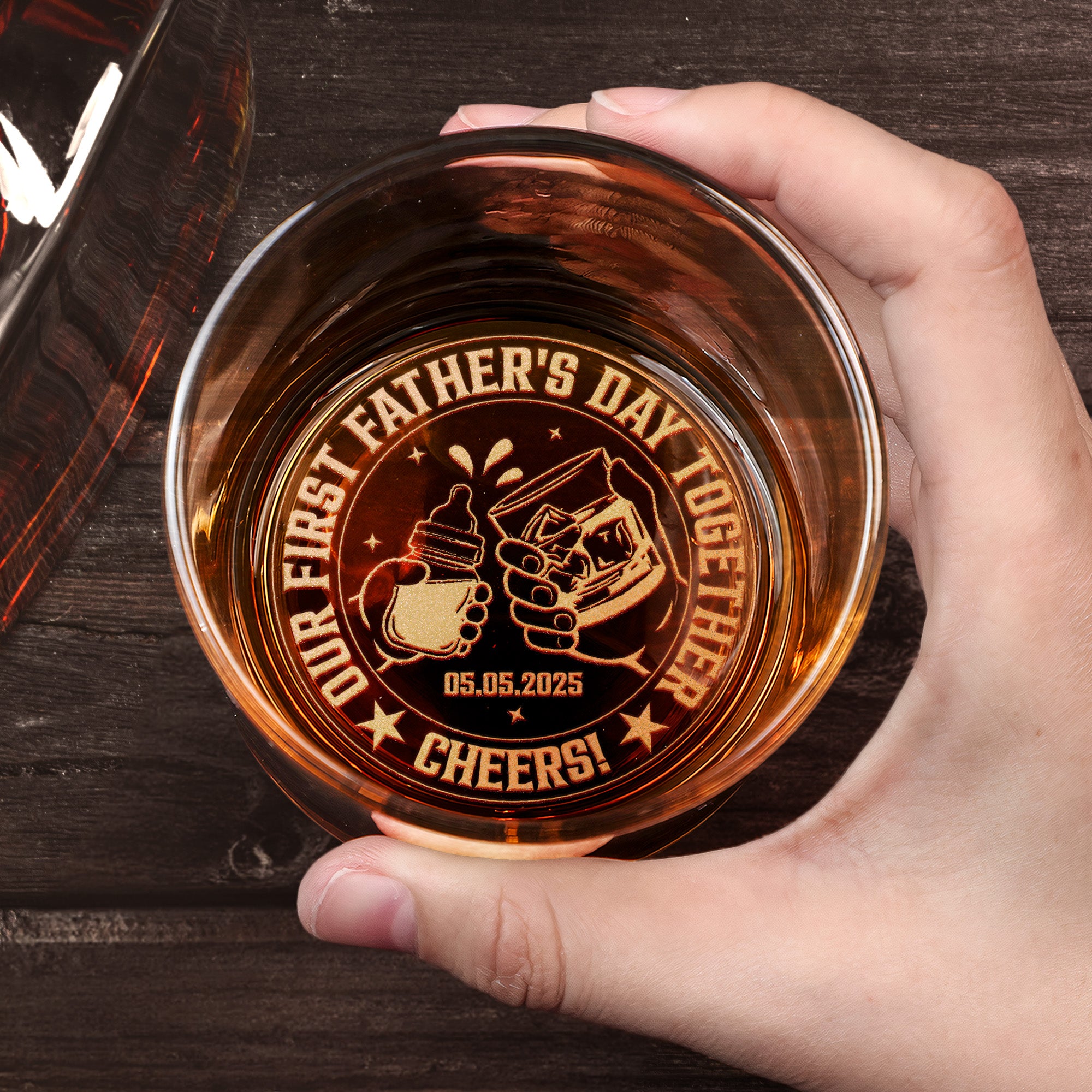 Our First Father's Day Together Cheers! - Personalized Whiskey Glass With Photo