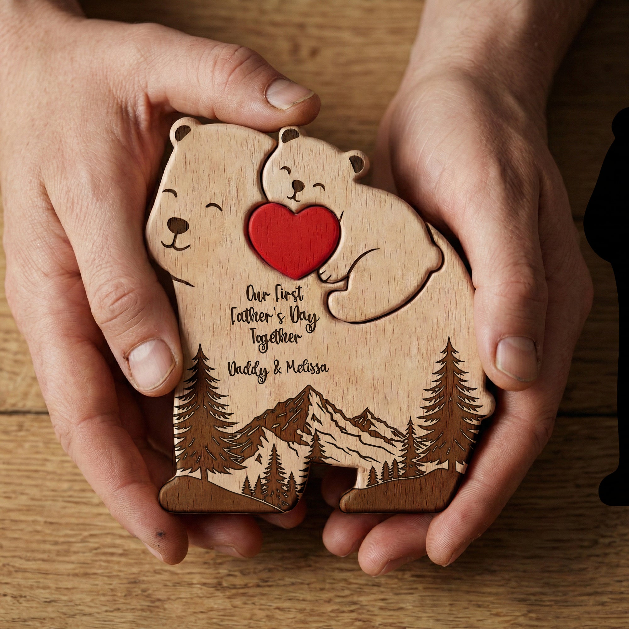 Our First Father's Day Together - Daddy Bear & Baby Bear Cub - Forest Style - Personalized Puzzle