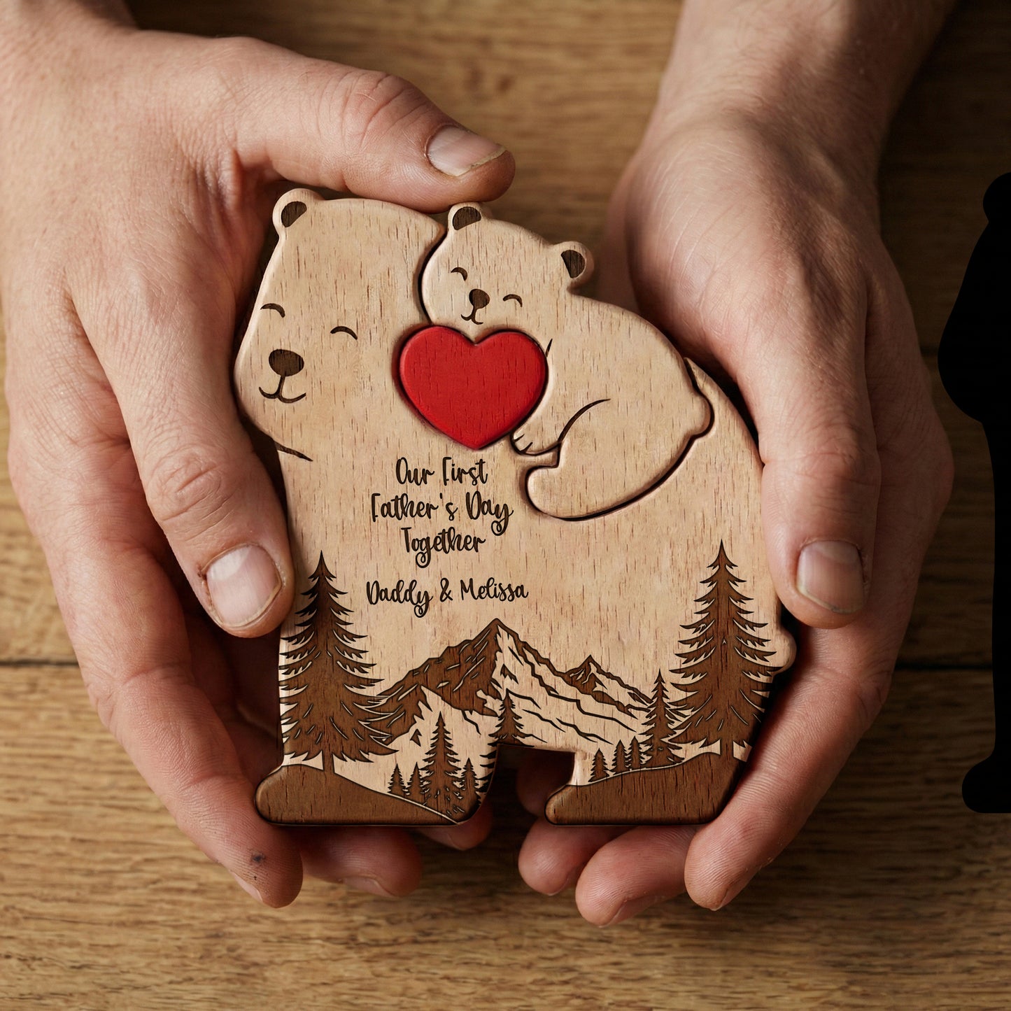 Our First Father's Day Together - Daddy Bear & Baby Bear Cub - Forest Style - Personalized Puzzle