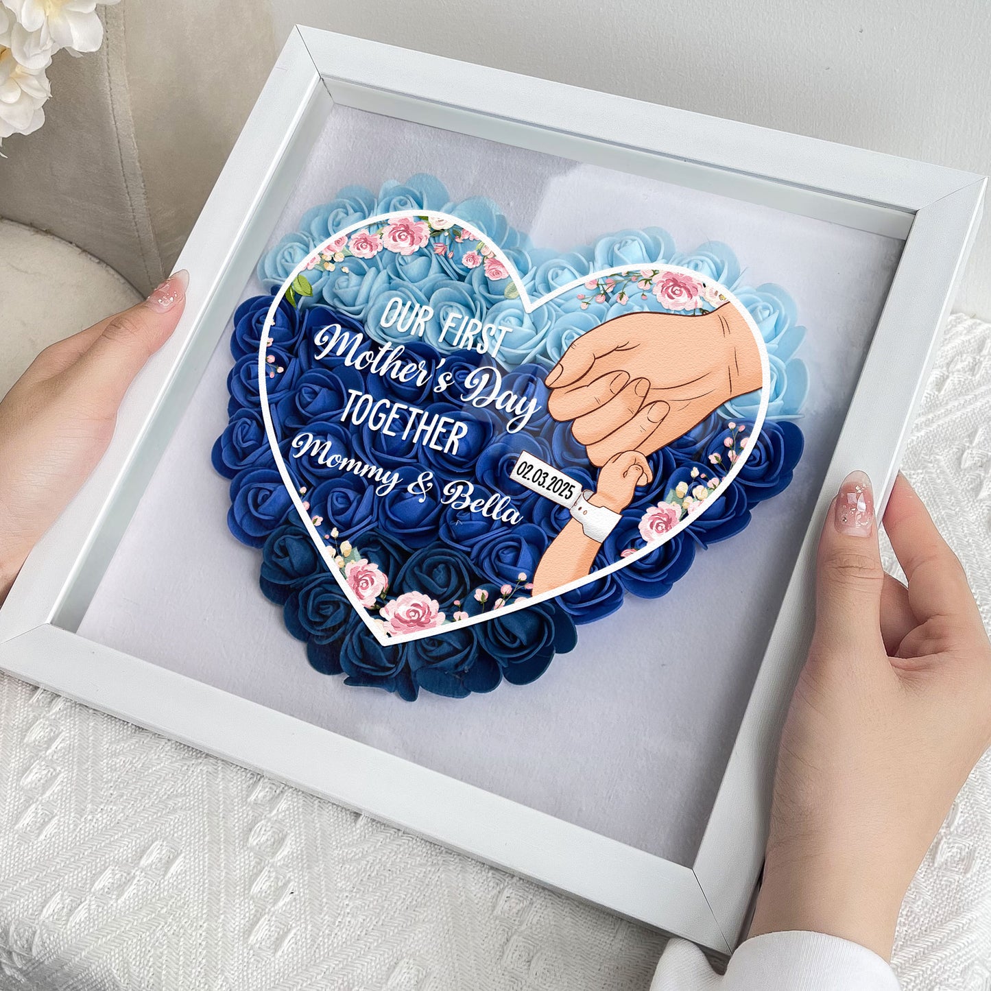 Our First Mother's Day Together - Personalized Flower Shadow Box With LED Light