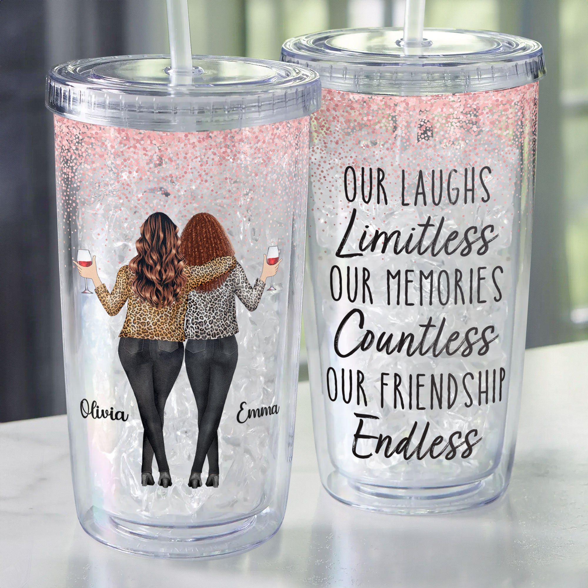 Our Friendship Endless - Personalized Acrylic Tumbler With Straw