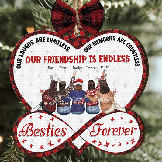 Our Friendship Is Endless Infinity Love - Personalized Wooden Ornament With Bow