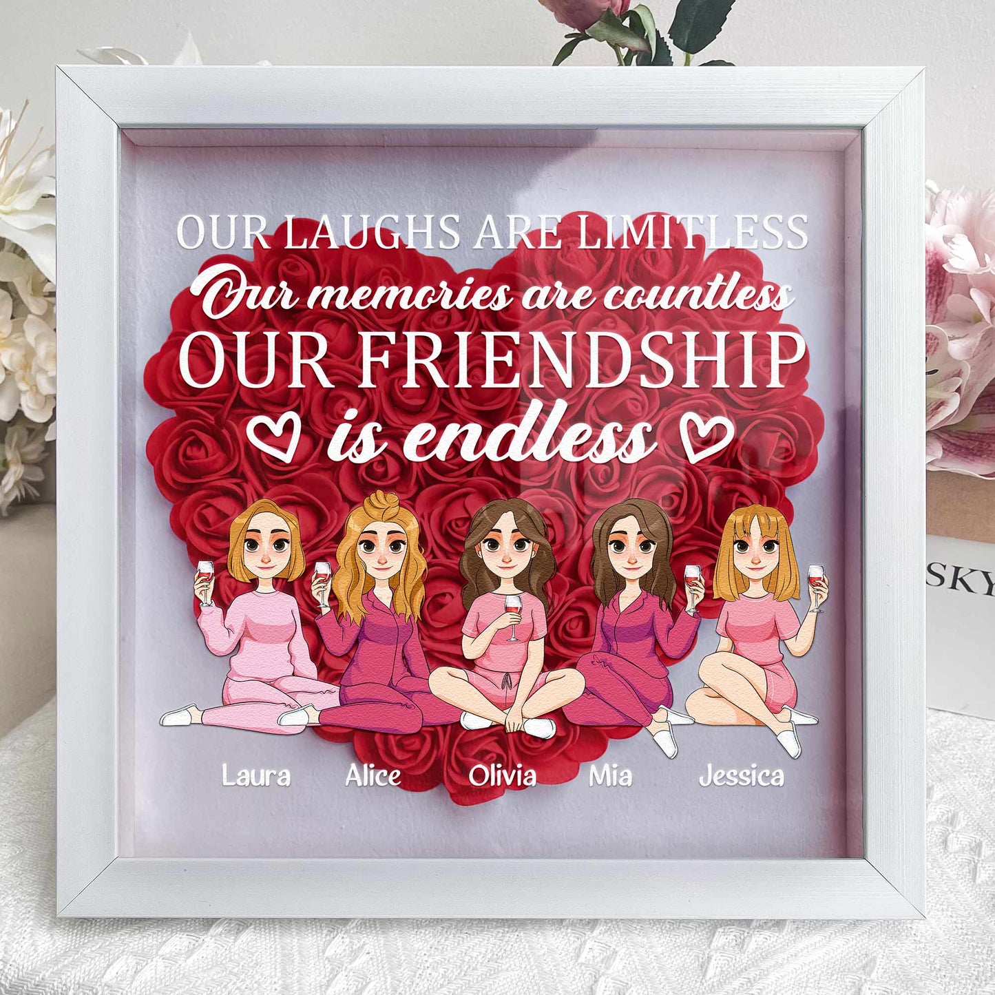 Our Friendship Is Endless - Personalized Flower Shadow Box