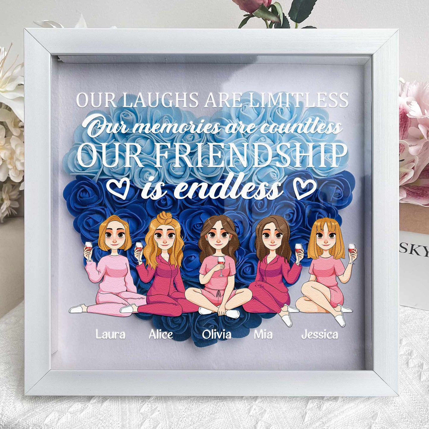 Our Friendship Is Endless - Personalized Flower Shadow Box