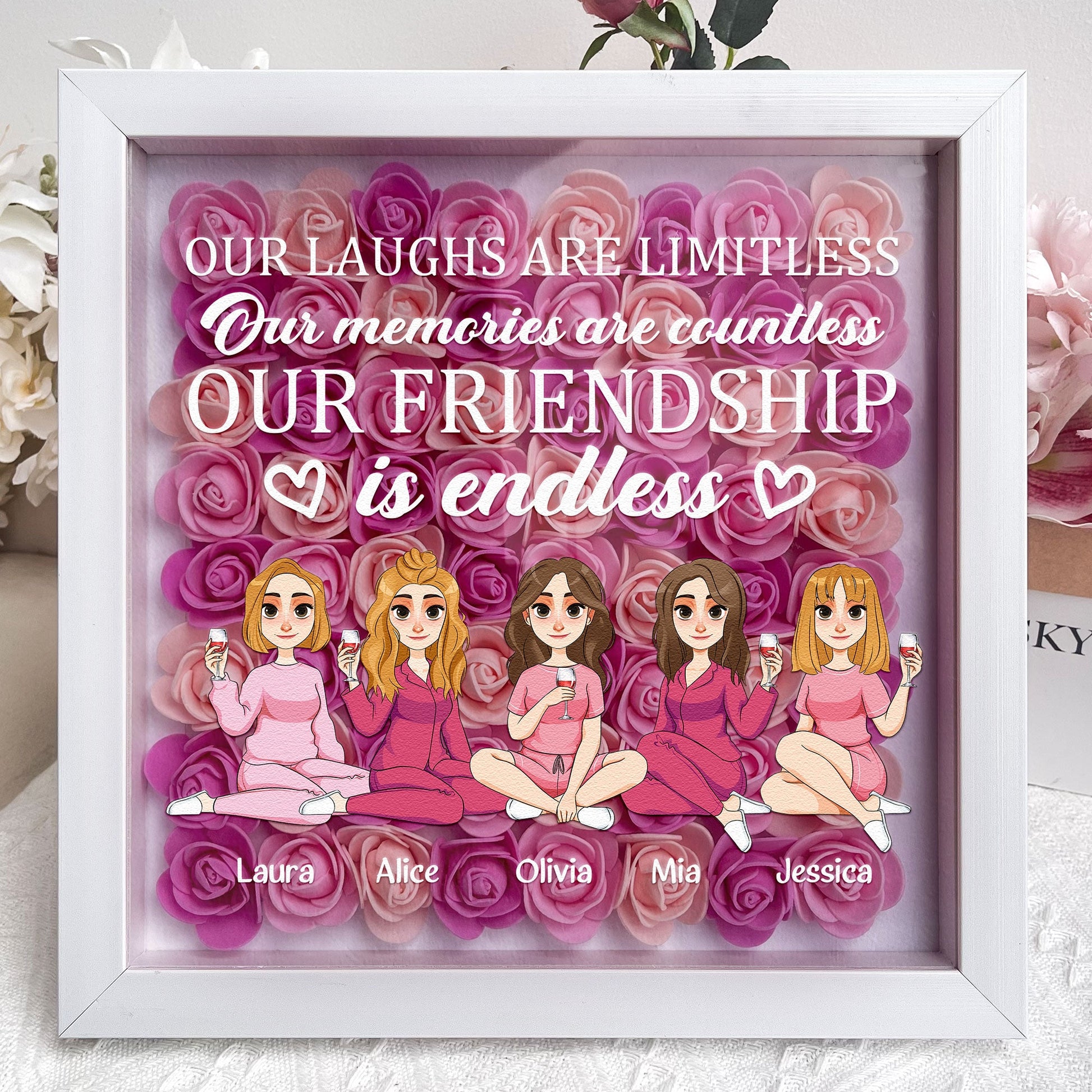 Our Friendship Is Endless - Personalized Flower Shadow Box