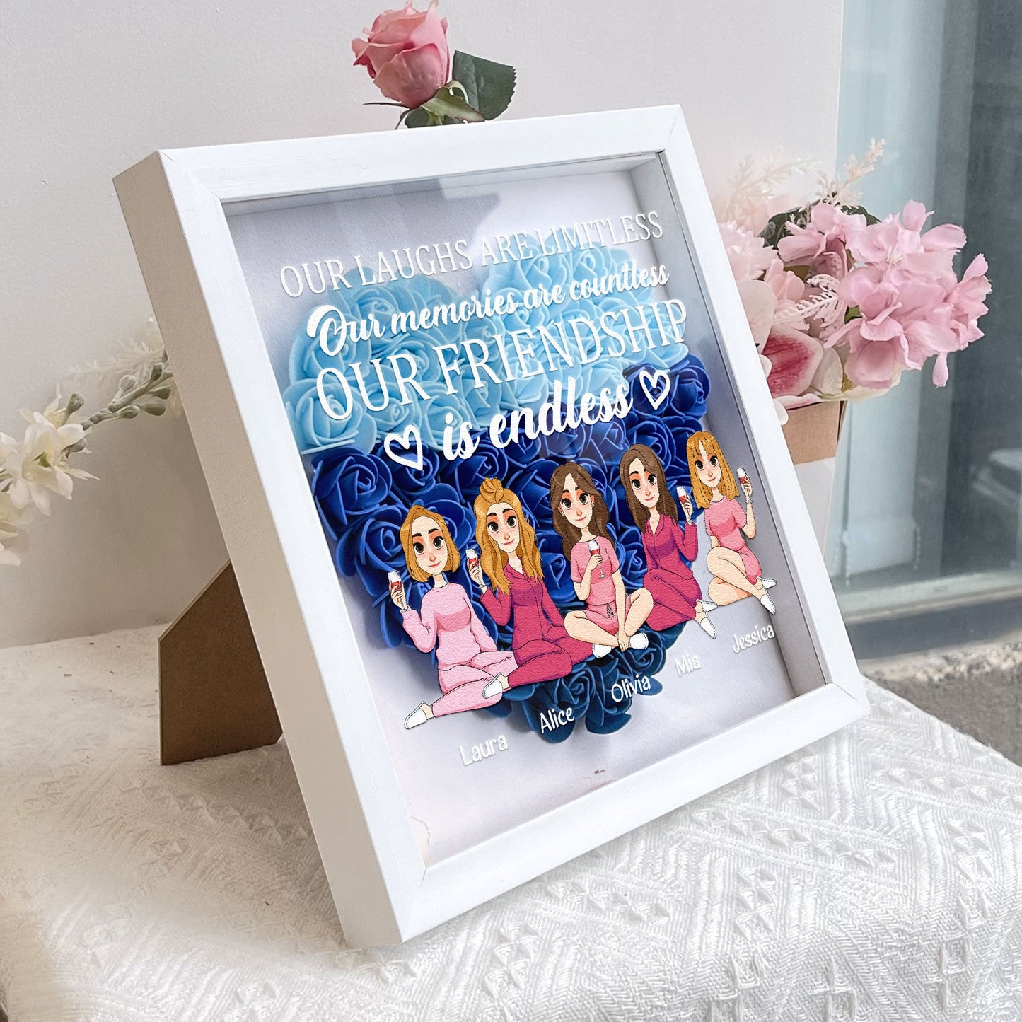 Our Friendship Is Endless - Personalized Flower Shadow Box