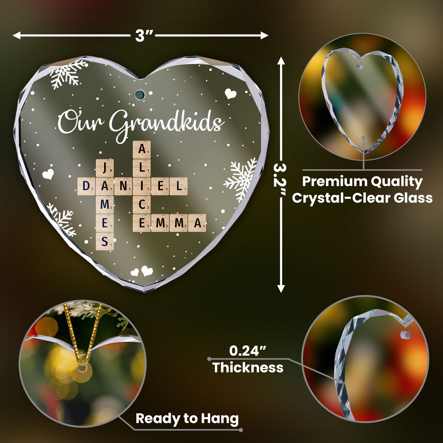 Our Grandkids Scrabble - Personalized Heart Glass Ornament