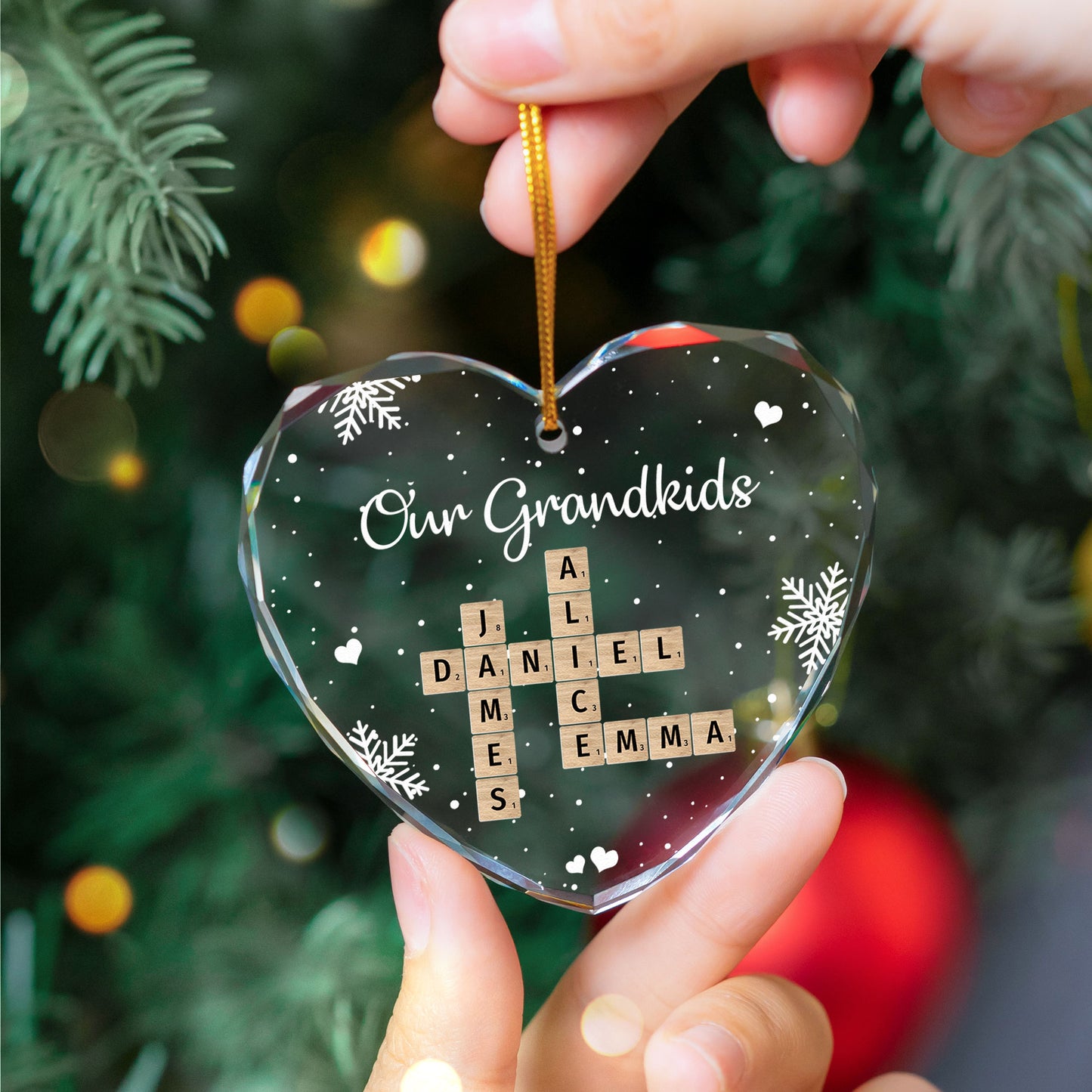 Our Grandkids Scrabble - Personalized Heart Glass Ornament