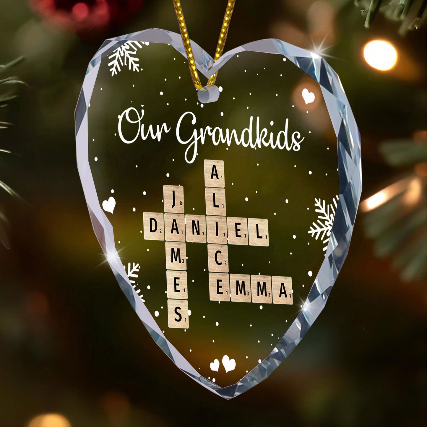 Our Grandkids Scrabble - Personalized Heart Glass Ornament