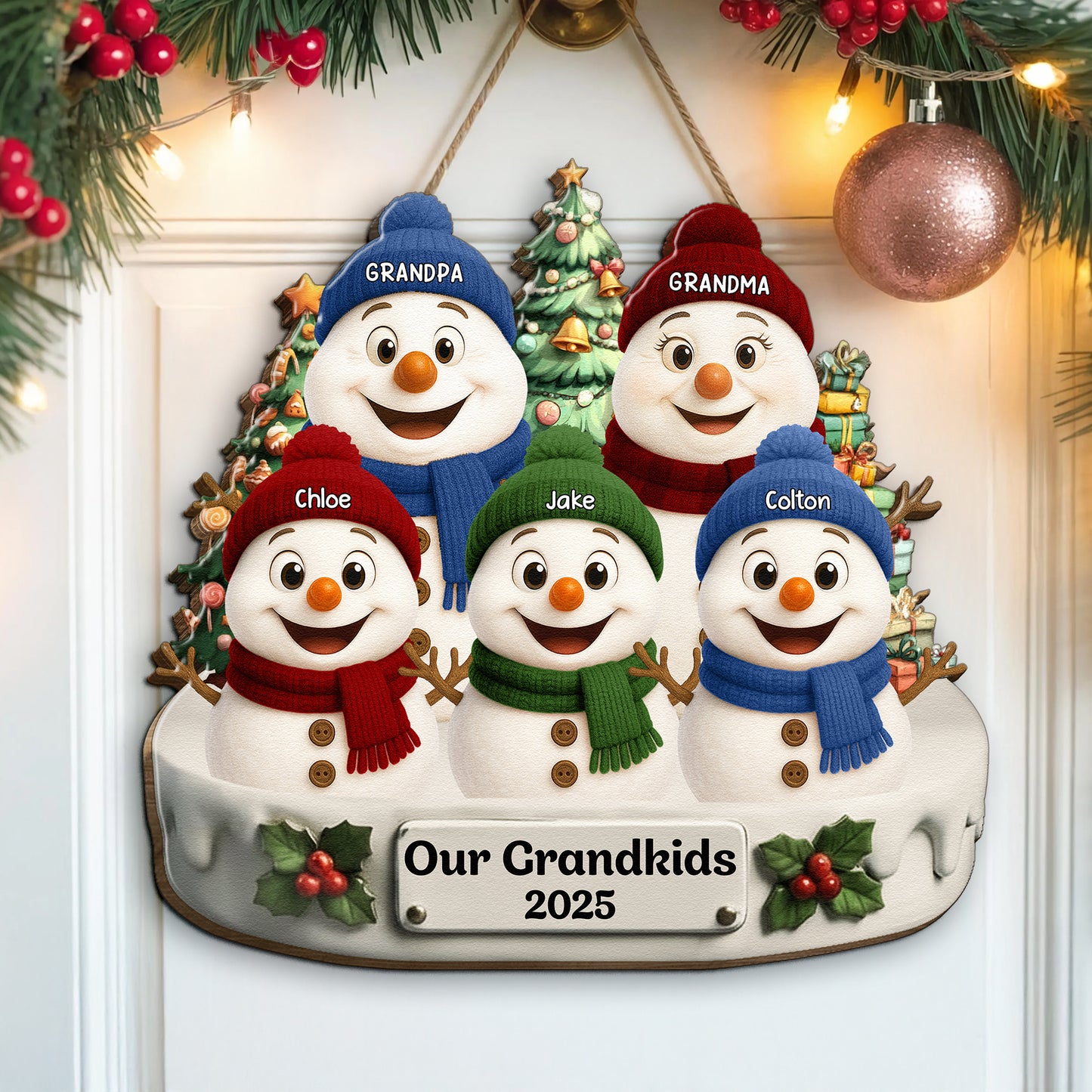 Our Grandkids Snowman - Personalized Wood Sign