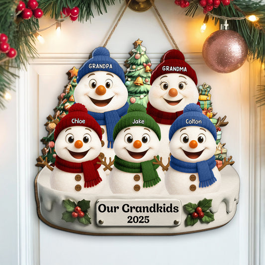 Our Grandkids Snowman - Personalized Wood Sign