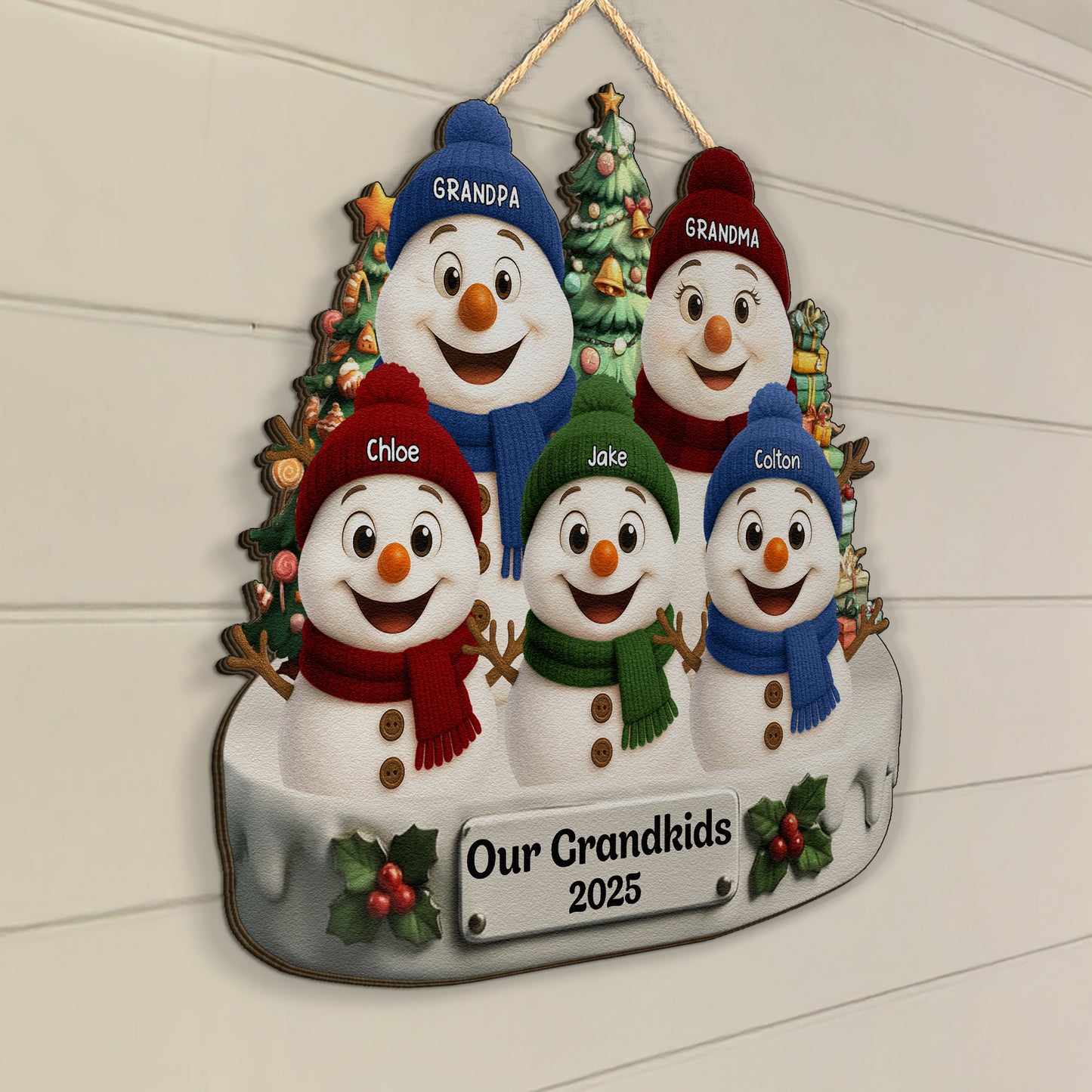 Our Grandkids Snowman - Personalized Wood Sign
