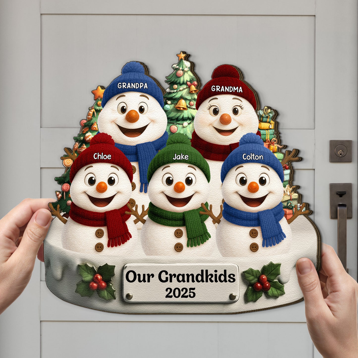 Our Grandkids Snowman - Personalized Wood Sign
