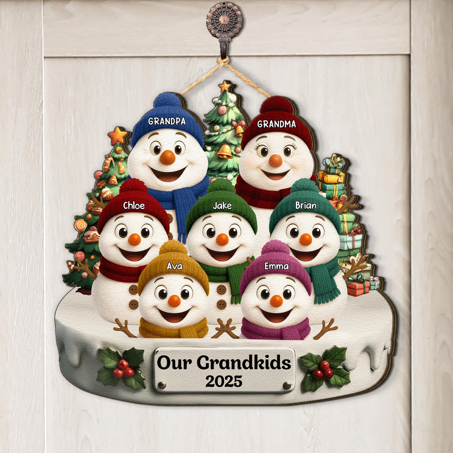 Our Grandkids Snowman - Personalized Wood Sign