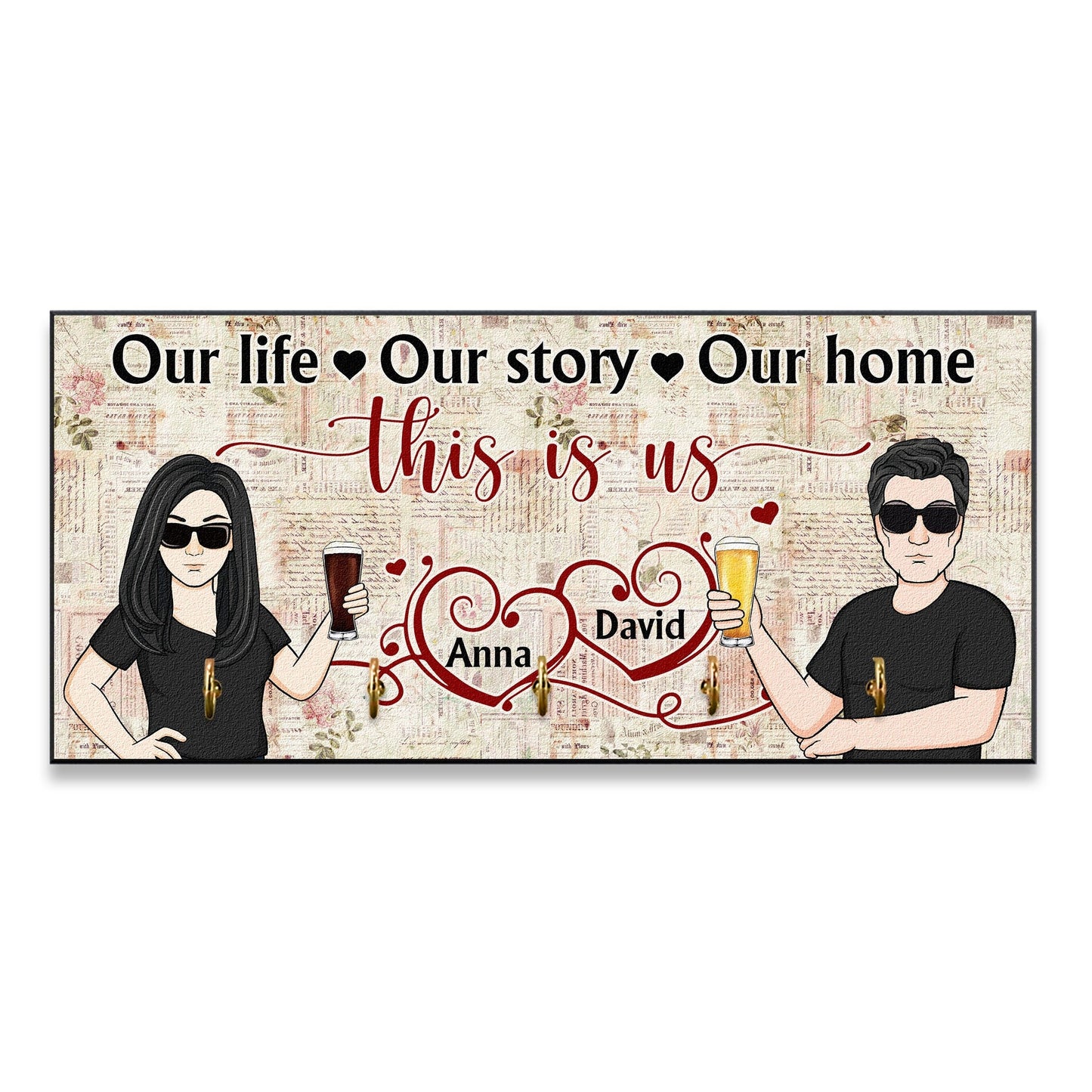 Our Home Our Story - Personalized Key Hanger - Christmas New Year Gift For Couple, Gift From Sons, Daughters To Parents