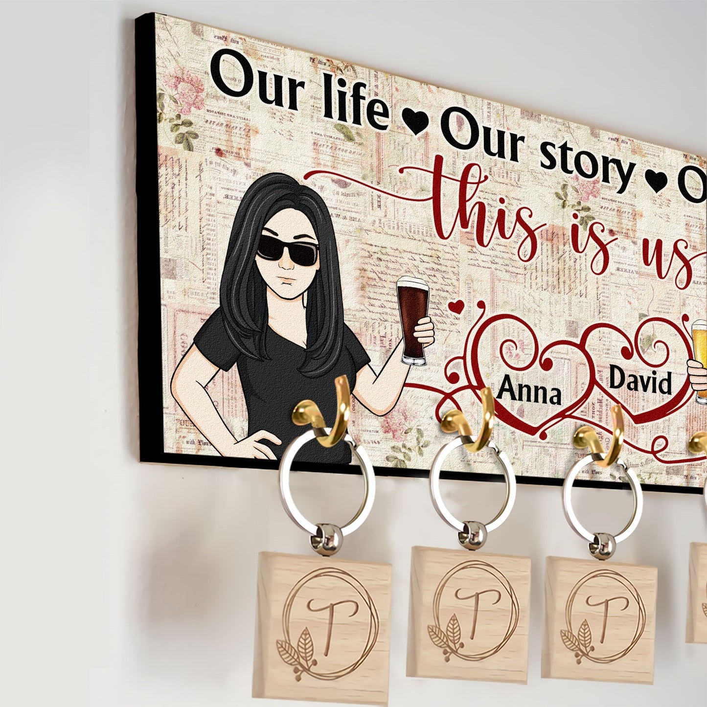 Our Home Our Story - Personalized Key Hanger - Christmas New Year Gift For Couple, Gift From Sons, Daughters To Parents