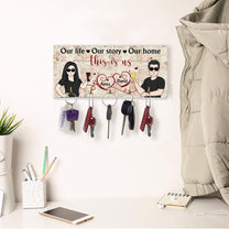 Our Home Our Story - Personalized Key Hanger - Christmas New Year Gift For Couple, Gift From Sons, Daughters To Parents