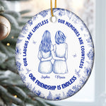 Our Laughs Are Limitless Our Friendship Is Endless Toile De Jouy - Personalized Ceramic Ornament