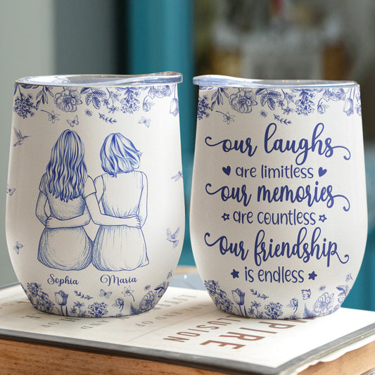 Our Memories Are Countless Our Friendship Is Endless Toile De Jouy - Personalized Wine Tumbler